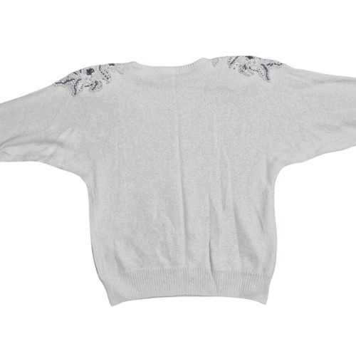 VTG 80s Newcomer Beaded Shoulder Off White Sweater Sz L - Picture 5 of 6