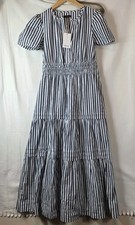Quince Women's Dress Cotton Poplin Tiered Maxi Hudson Stripe M