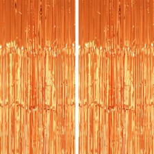 2 Pack 3.2x8.2ft Orange Foil Fringe Curtains, Tinsel Streamers, Halloween Party