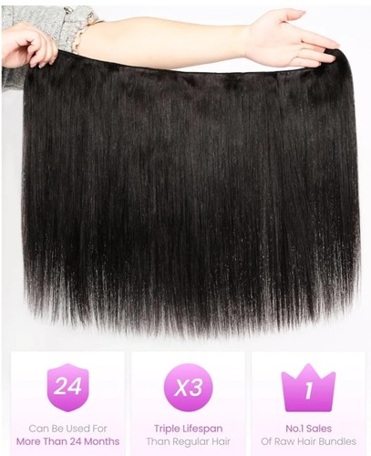 Arabella 100% Human Hair 15A Natural Black 16" Straight Extensions - Picture 5 of 16