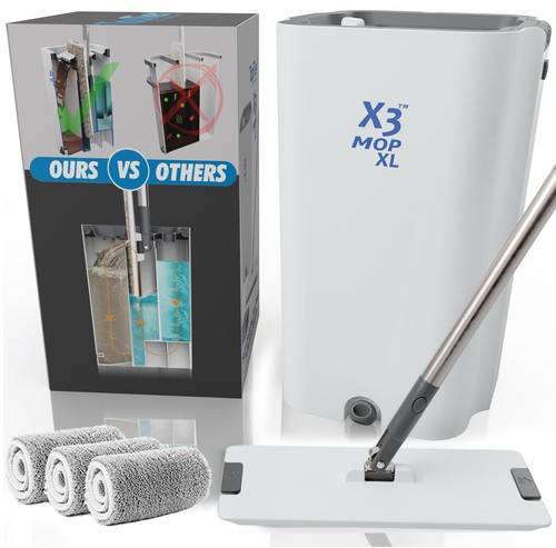 X3 Mop XL, Separates Dirty and Clean Water, 3-Chamber Design, Flat Mop and Bu...