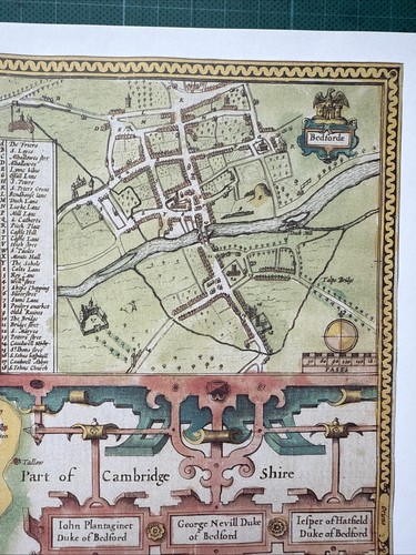 Old Antique Tudor map Bedfordshire, Bedford, England Speed 1600's Reprint - Picture 2 of 14