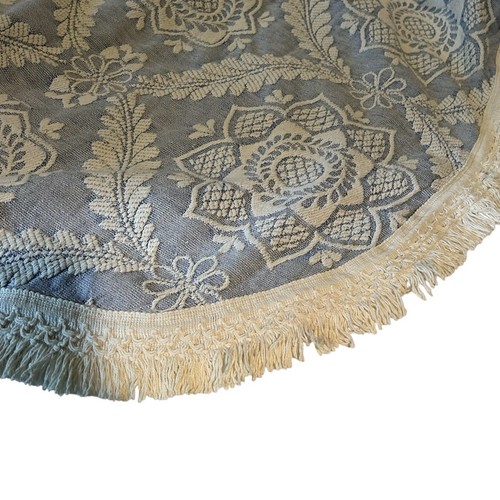 Vintage Morgan Jones Twin Coverlet Bedspread Jacquard Blue Cottage Fringe - Picture 9 of 14