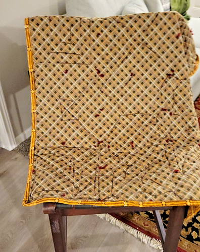 Vintage Patchwork handgebunden Stuhlüberwurf kleine Schoßdecke MCM Dekor Apx 44x30 - Bild 7 von 18