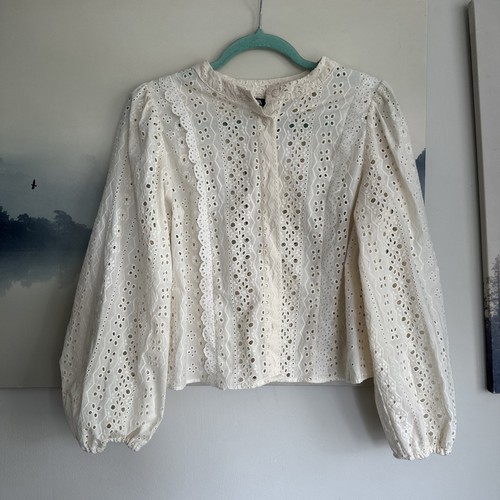 ZARA Women button embroidery lace ivory Top Blouse/ Size M/ 100% cotton NEW - Picture 4 of 19
