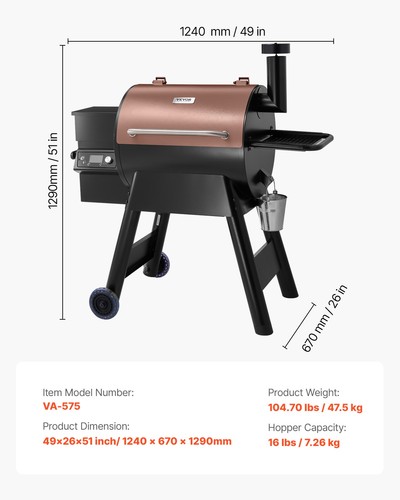Wood Pellet Grill Smoker Outdoor Electric BBQ Grills 575 Sq.in Cook Area - Picture 7 of 12