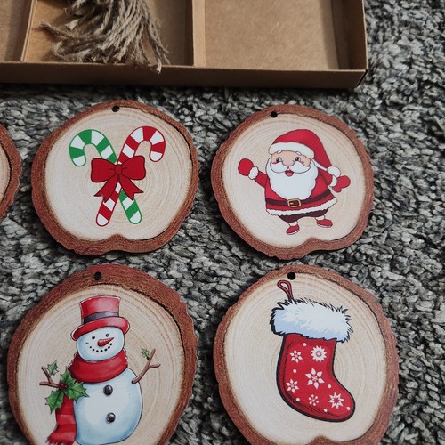 Set Of 9 Wood Christmas Ornaments NEW Holiday Decoration  - Picture 5 of 8