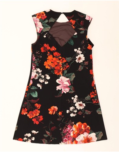 BENETTON Womens Sleeveless A-Line Dress UK 12 Medium Black Floral BN30 - Picture 2 of 3
