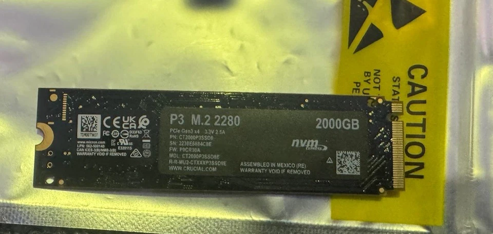Crucial P3 2TB M.2 PCIe Gen3.0 NVME Internal SSD – Used - Image 3 of 4