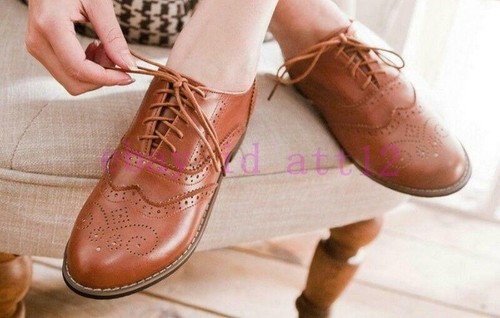 Oxford Retro Brogues Girl Preppy Shoes Womens Low Heel Wingtip Lace UP - Bild 14 von 17
