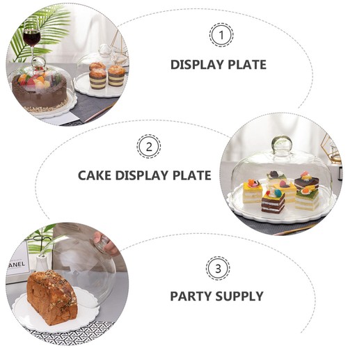 Cake Glass Cover Food Cover Cake Dessert Plate (White) Cake Container - Picture 3 of 12
