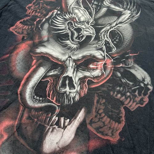 Vintage Y2K Skull Dragon Smoke T Shirt Size Medium Black Red Grunge Goth Biker - Picture 4 of 7