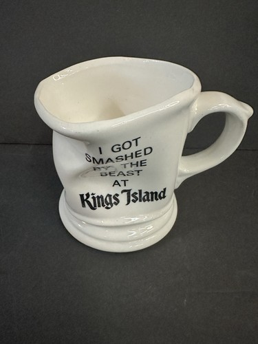 Kings Island Souvenir Coffee Mug Smashed By The Beast Foil Label Rare Crumpled - Picture 2 of 11