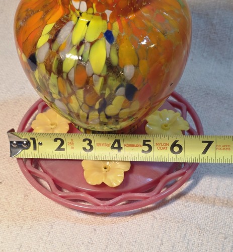 Hand Blown Art Glass Hummingbird Feeder Nectar Plastic Base 9"×6.5" - Picture 19 of 24