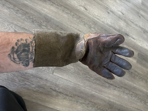 Vintage WWII Era Leather Gauntlet Gloves Motorcycle Brown - Picture 7 of 15