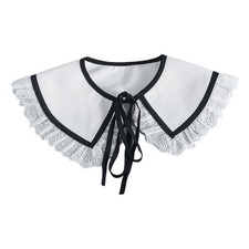 Women Detachable False Collar Colorblock Lace Trim Bowknot Shawl Cape