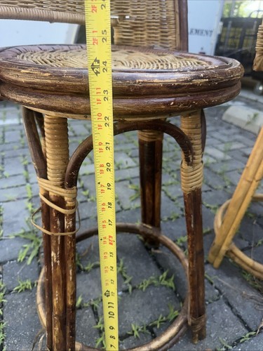 2 Rattan Tiki Bar Stools Mid Century Bamboo Vintage Paul Frankl Swivel Wicker - Picture 9 of 15