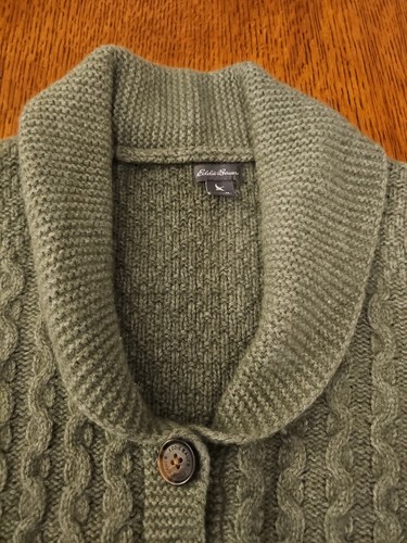 Eddie Bauer Moss Green Medium Women's Cableknit Wool+ Cardigan Button Down EXC - Picture 4 of 9