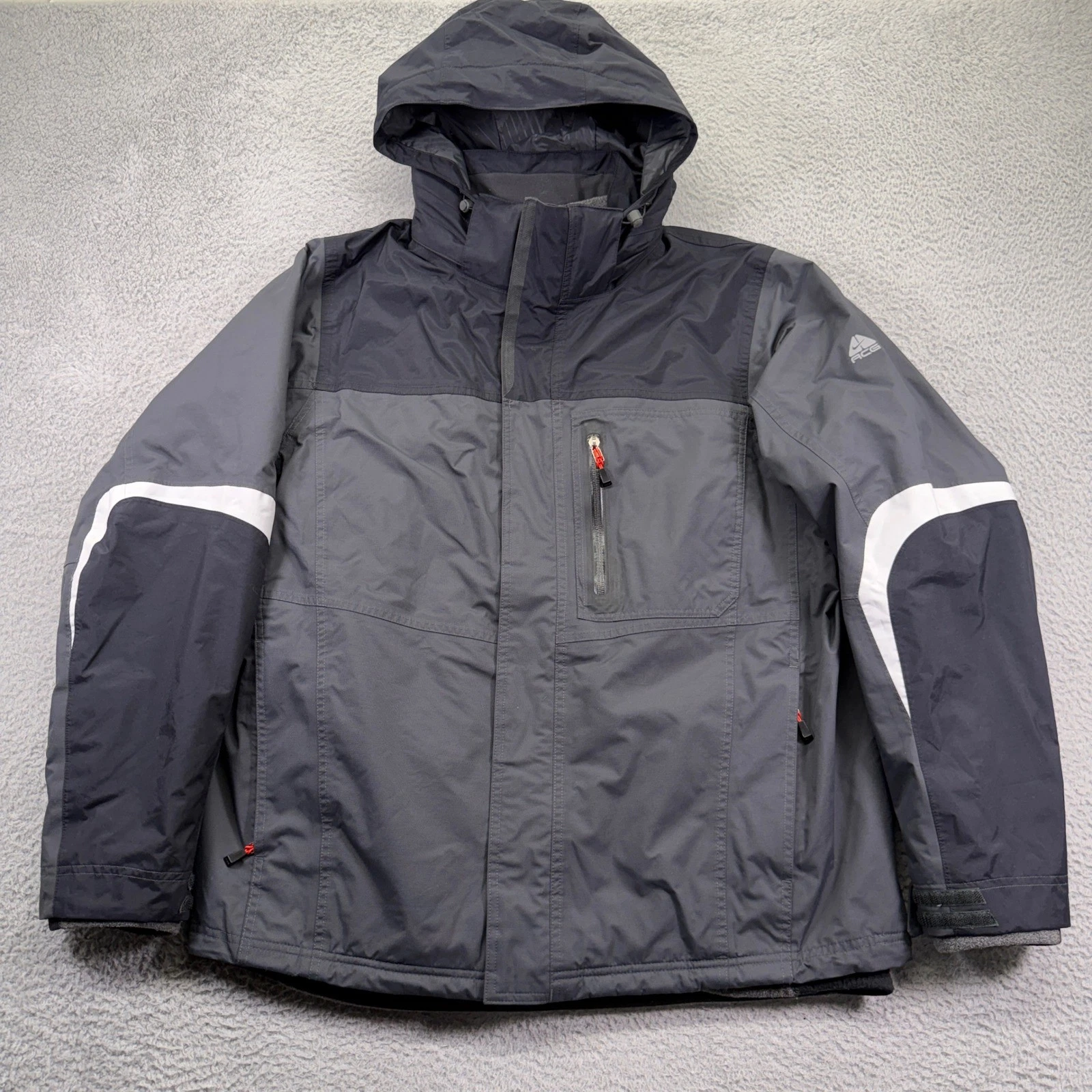 Nike ACG Storm-FIT 3 in 1 Jacket Mens Large Gray Black Hooded Fleece Lined