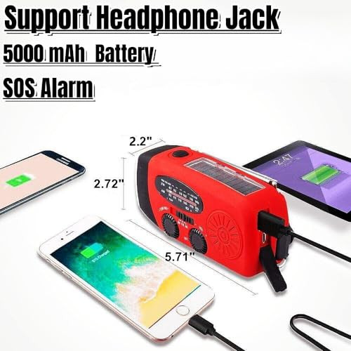 18500mWh/5000mAh Hand Crank Emergency Weather Radio, AM FM NOAA Solar Radio - Picture 3 of 6