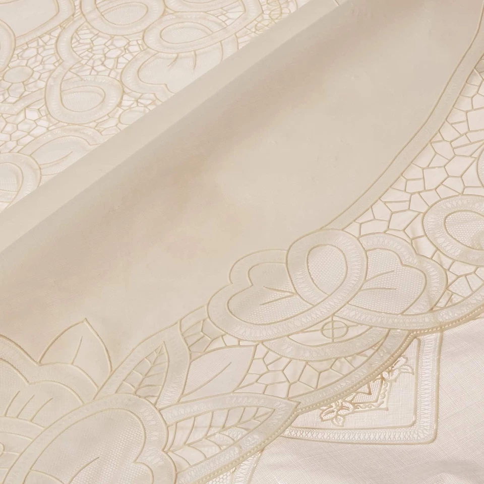 Violet Linen Vinyl Lace Betenburg Design Tablecloth Beige 72 (Round), - Image 2 of 4