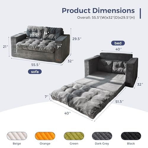 Sofá cama convertible, sofá cama sofá cama extraíble, 2 en 1 grande gris oscuro - Imagen 4 de 7