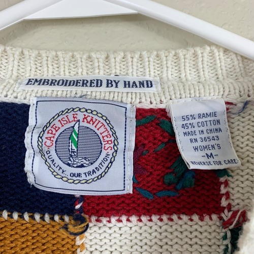 Vintage 80er Cape Isle Knitters Schachbrett Blumen Cardigan Medium Cottagecore - Bild 4 von 6