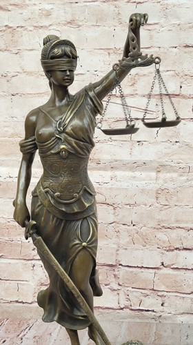 19" Tall Nude BRONZE BLIND JUSTICE LAW MARBLE STATUE LADY SCALE Sculpture - Picture 5 of 10