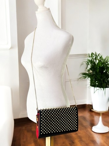 Christian Louboutin Paloma Calfskin Clutch Crossbody Bag Gold Stud Black Leopard - Picture 2 of 15