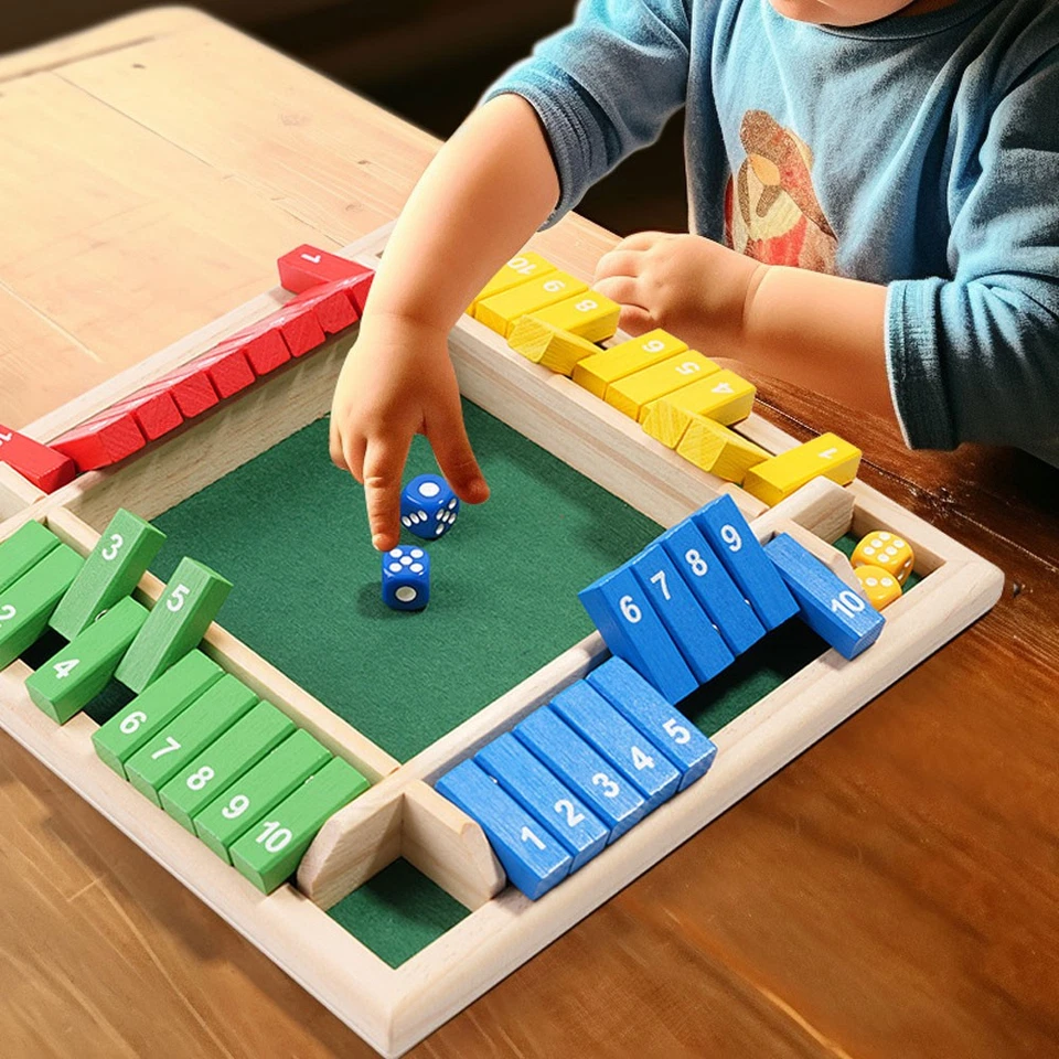 Shut the Box Dice Game Wooden Board Math Number Game Family for 1-4 Players - Image 3 of 4