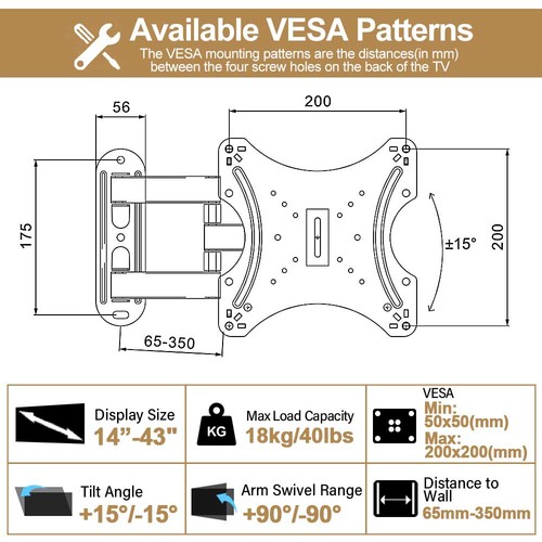 VESA Wandhalterung 26-55 Zoll LED LCD Fernseher Halterung VESA 50 75 100 200x200 - Bild 11 von 19