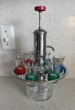 Vintage Park Sherman Chrome Pump Carousel Shot Dispenser With Shot Glasses MCM