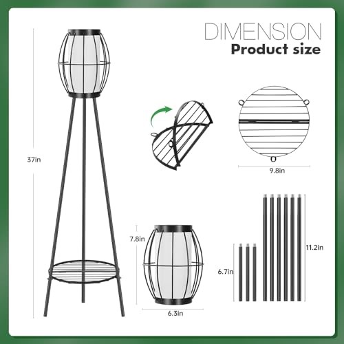 Outdoor Solar Lights with Plant Stands, 37" Metal Solar Powered Outdoor Floor - Picture 4 of 8
