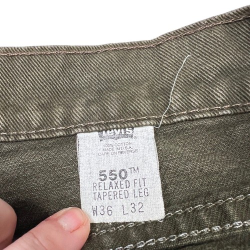 Levi’s VTG 90s 550 Relaxed Fit Tapered Leg Jeans Orange Tab FLAW Green 36x32 - Picture 6 of 7