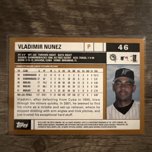 2002 Topps - #46 Vladimir Nunez MLB Florida Marlins (M) - Picture 2 of 2
