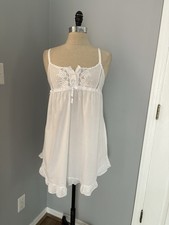 Vintage 80s White Cotton Nightgown Victorian Doll Appliqu  Lace Ribbon Boho Med