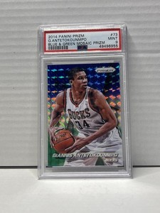 2014 Panini Prizm Giannis Antetokounmpo Blue & Green Mosaic Prizm PSA 9