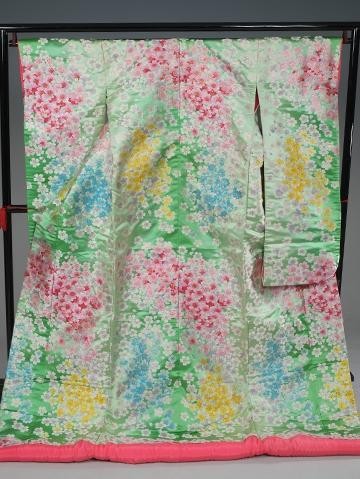 Bridal Irouchikake Wedding Kimono Yellow Green Embroidered Sakura Size XX