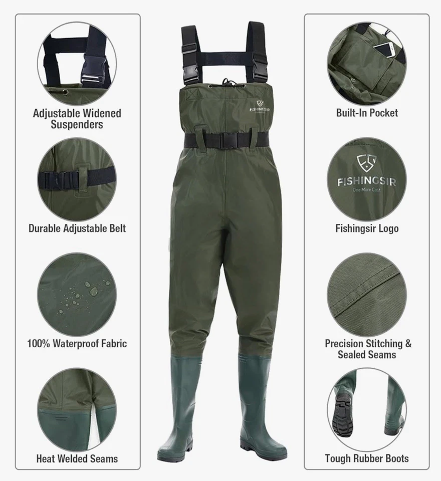 FISHINGSIR-Fishing Waterproof Bootfoot Hunting Chest Waders w/ Boots,-Size 11Men - Image 2 of 4