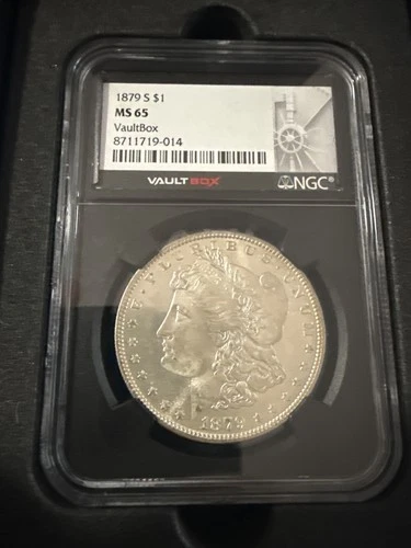 1879 $1 Morgan Silver Dollar NCG MS65 in Vault Box Case