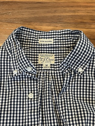 J.CREW Organic Cotton Button Up Short Sleeve Shirt Black White Checks Plaid - M - Picture 1 of 5