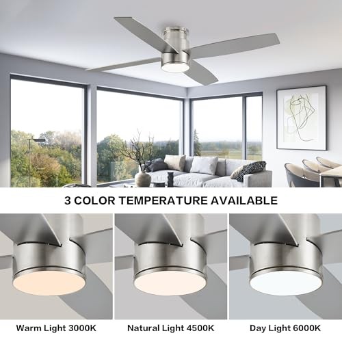 52 Inch Flush Mount DC Ceiling Fan with Lights and Remote, 4 Reversible - Picture 7 of 7