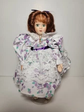 Paradise Galleries Porcelain Cupcake Doll Red Hair Floral Dress with Stand 9"