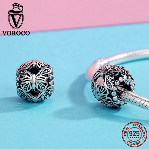 Voroco Mujer Plata Esterlina 925 Mariposa Cuentas de Amor Dije Calce Pulsera Europea - Imagen 3 de 9