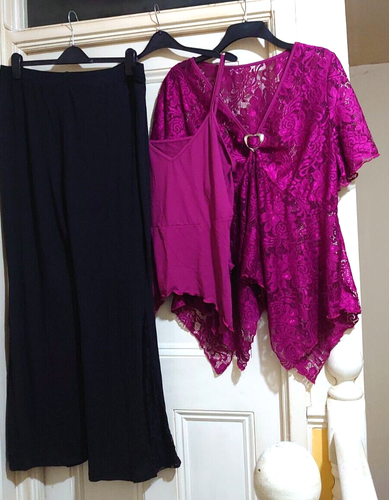 3 Piece Suit Blouse/Vest top/Flared Lace insert Trousers Size UK 24 XXL - Picture 2 of 15