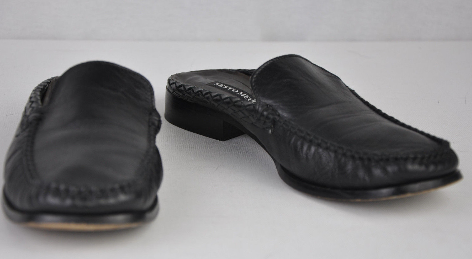 7.5M Sesto Meucci Italia Negro Trenzado Moc Toe Slip On Mula Mocasín 7.5M Sesto Meucci Italia Italia Italia Negro Trenzado Moc Toe Slip On Mula Mocasín muy popular