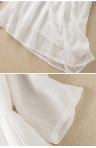 2024 Summer Women's Dress New Loose Cotton A-Line V-neck Mid Length Linen Dress - Imagen 15 de 26