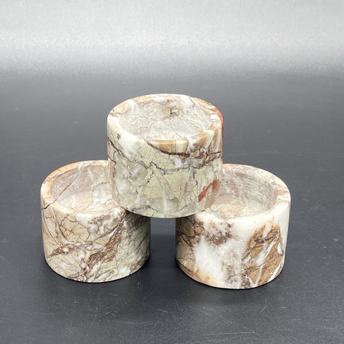 3 X VINTAGE BROWN ONYX MARBLE NATURAL STONE TEA LIGHT CANDLE HOLDER ROUND 4CM - Picture 7 of 7