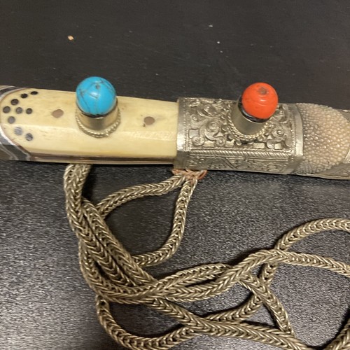 Antique Asian Dagger Knife Chinese Tibetan ? Coral Turquoise  - Picture 2 of 12