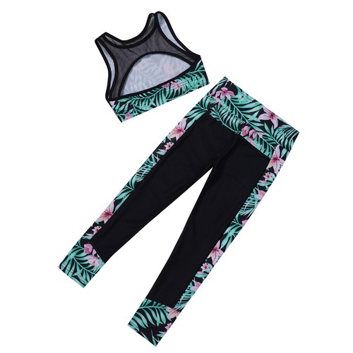 Kids Girls Athletic Tracksuit Crop Tops Leggings Exercise Running Gym Workouts - Picture 13 of 66
